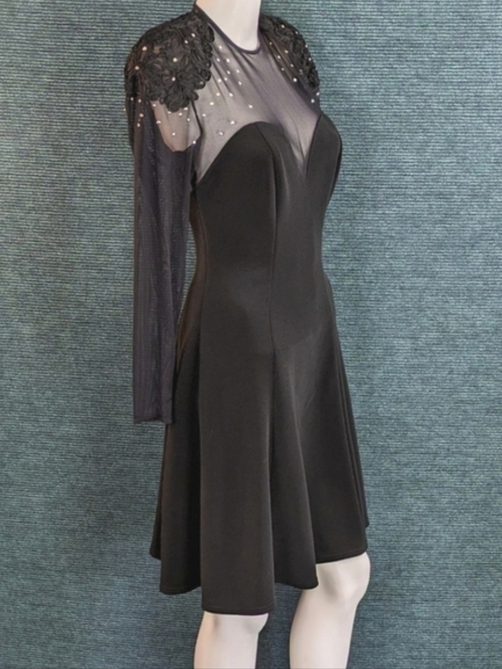 Tadashi Vintage Studded Illusion Dress, Fit & Flare Silhouette - Picture 2 of 13